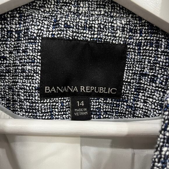 Banana Republic Navy White Tweed Raw Edge Hem Blazer Zip Up Jacket - Picture 4 of 7